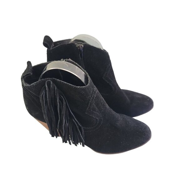 Steve Madden Black Suede Cian Fringe Western Booties Size 8.5M - Picture 2 of 9